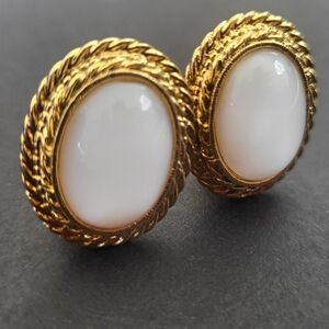 Elegant Gold & White Clip-On Earrings